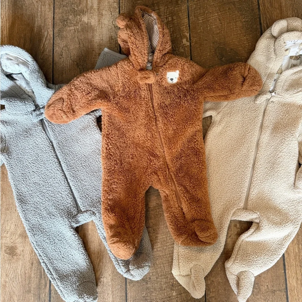 Carter's Fuzzy One Piece in Brown, Gray, and Cream